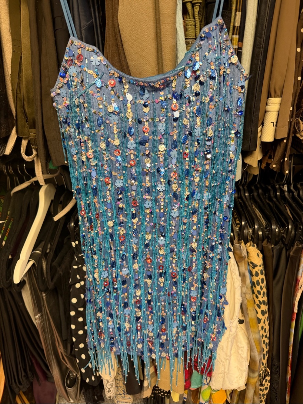 Alexis Blue Beaded Fringe Sequin Slip Dress - Picture 2 of 7